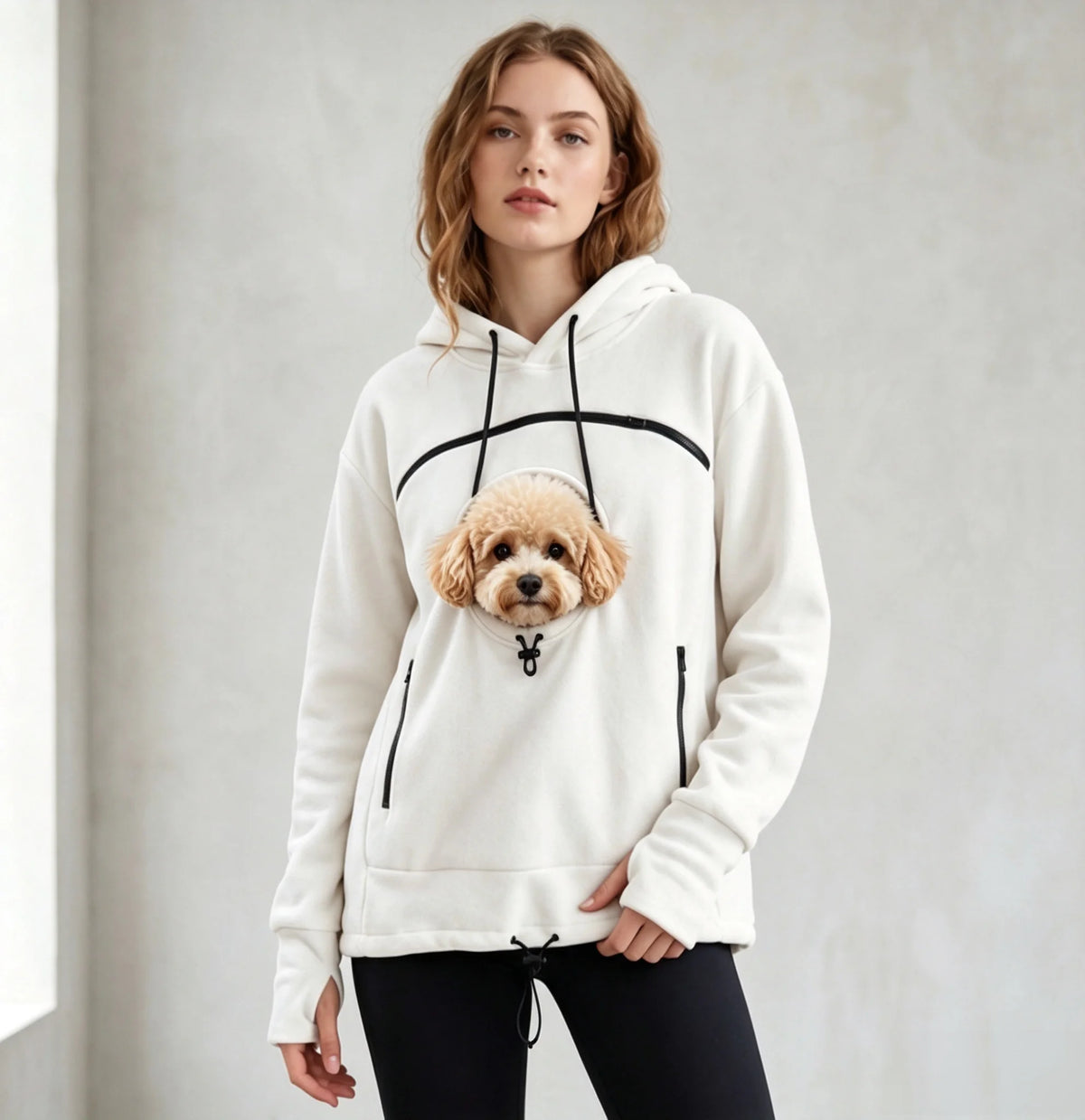 White pet pouch hoodie