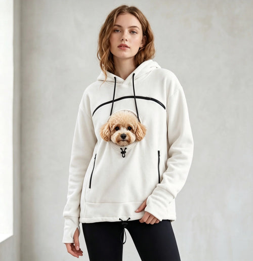 White pet pouch hoodie
